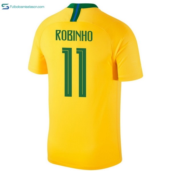 Camiseta Brasil 1ª Robinho 2018 Amarillo